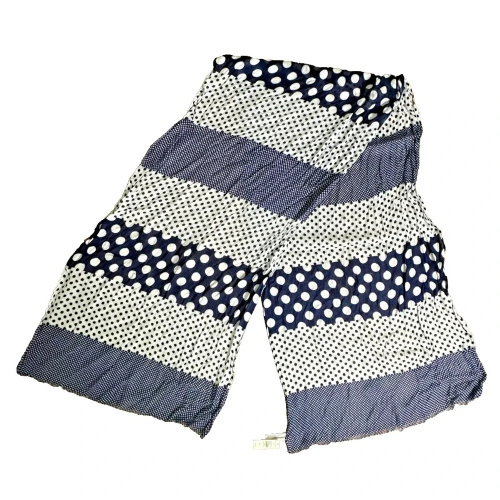 Talbots Large Long Scarf Navy Blue Cream Polka Dots NEW